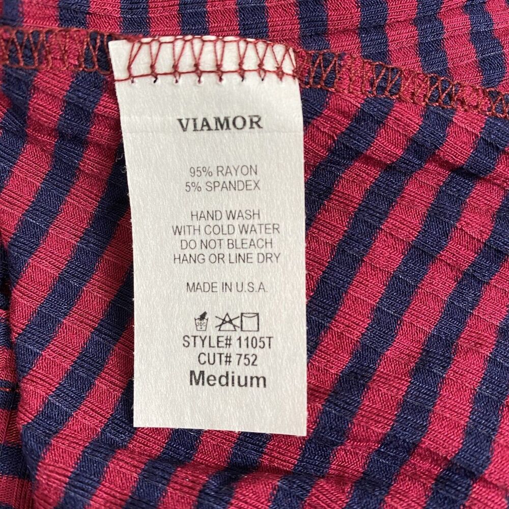 Women’s Magenta Navy Striped Cold Shoulder Top Long Sleeve Size M - Picture 6 of 12